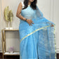Ambar - sky blue Kota Doria leheriya saree
