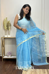 Ambar - sky blue Kota Doria leheriya saree
