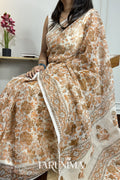 Earthen Tale - ivory Kota Doria with rust block print
