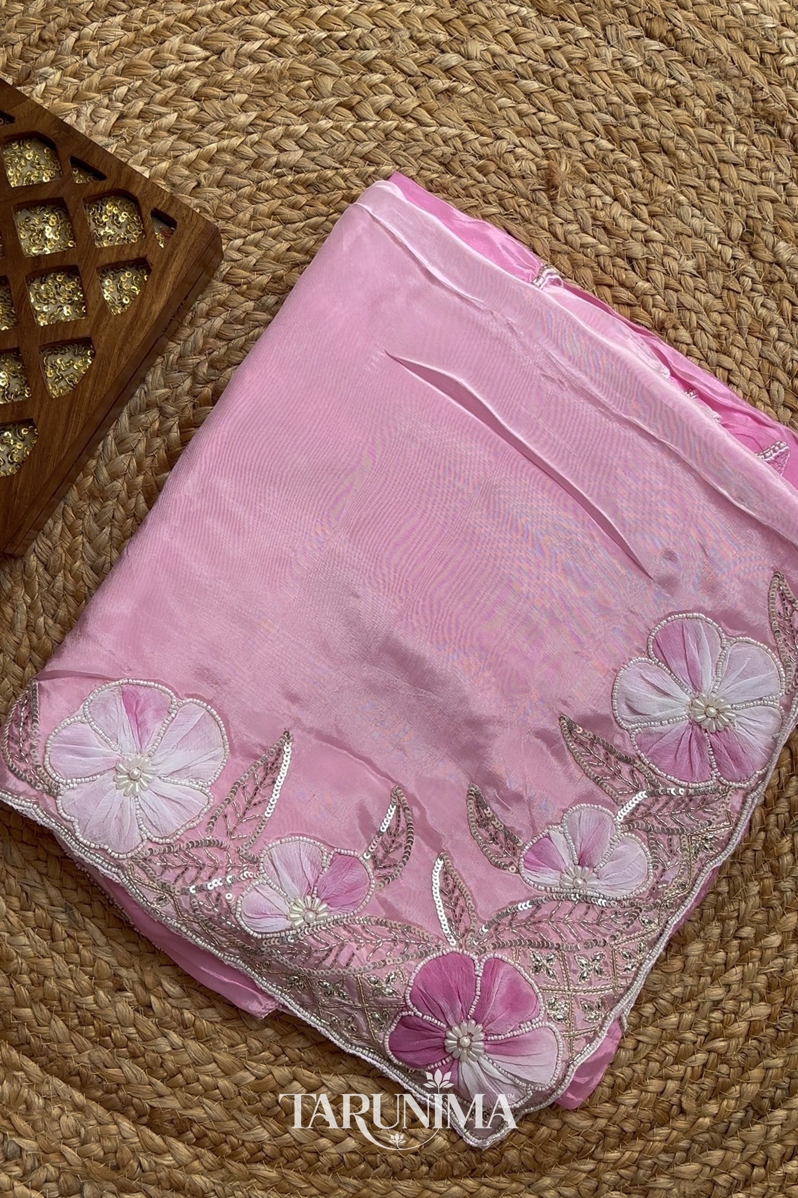 Gul Meher - pink H.O. Silk saree with hand work