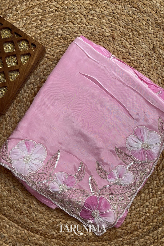 Gul Meher - pink H.O. Silk saree with hand work