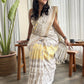 Daaman - ivory cotton silk saree with yellow motifs