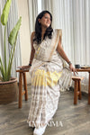 Daaman - ivory cotton silk saree with yellow motifs