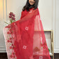 Rosette Tales - red Kota Doria with rose embroidery