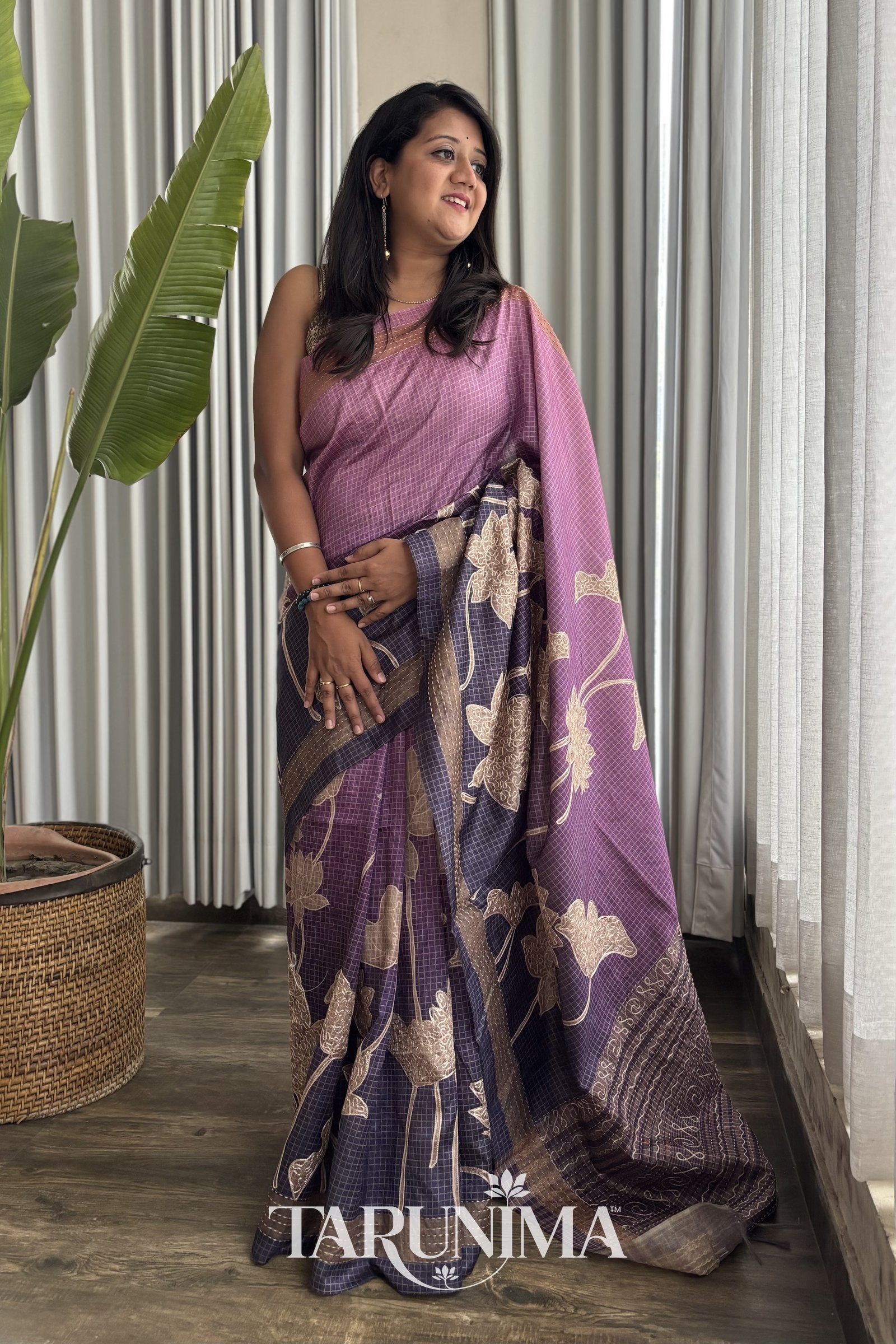 Violet Mist - lavender to mauve Tussar silk saree