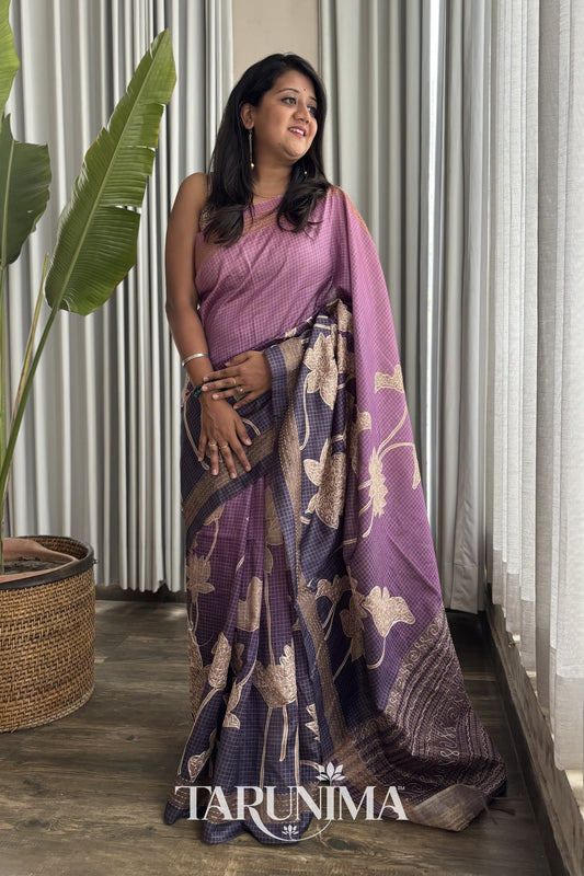 Violet Mist - lavender to mauve Tussar silk saree