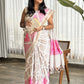 Naira - ivory cotton silk saree with pink florals