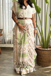 Vatika - ivory cotton silk saree with green florals
