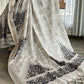 Riva - ivory cotton silk saree with charcoal motifs