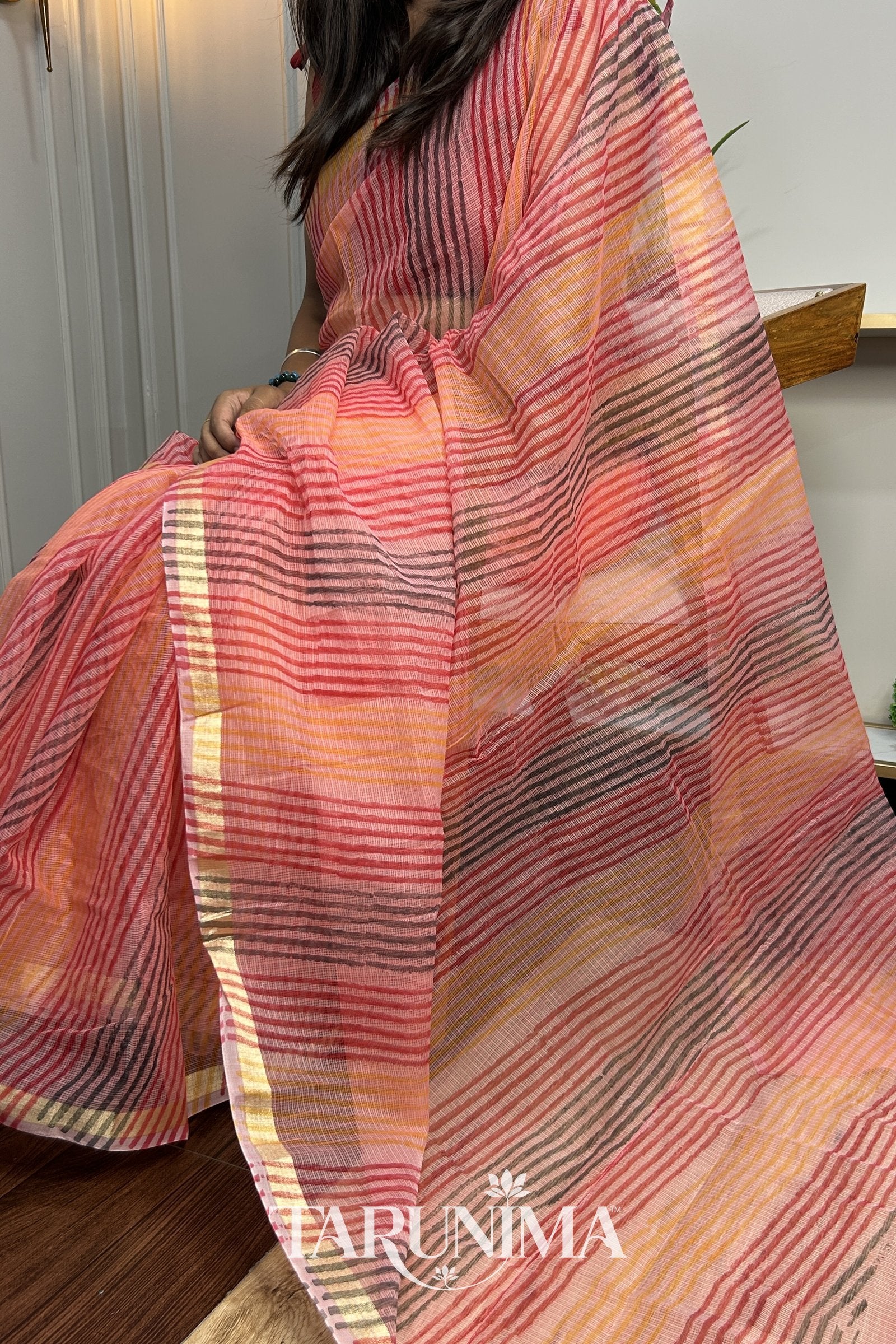 Surkh Leher - crimson Kota Doria leheriya saree