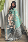Tribal Grove - forest green Tussar silk saree