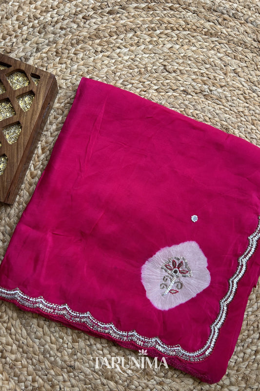 Rangat - pink H.O. Silk saree with hand work