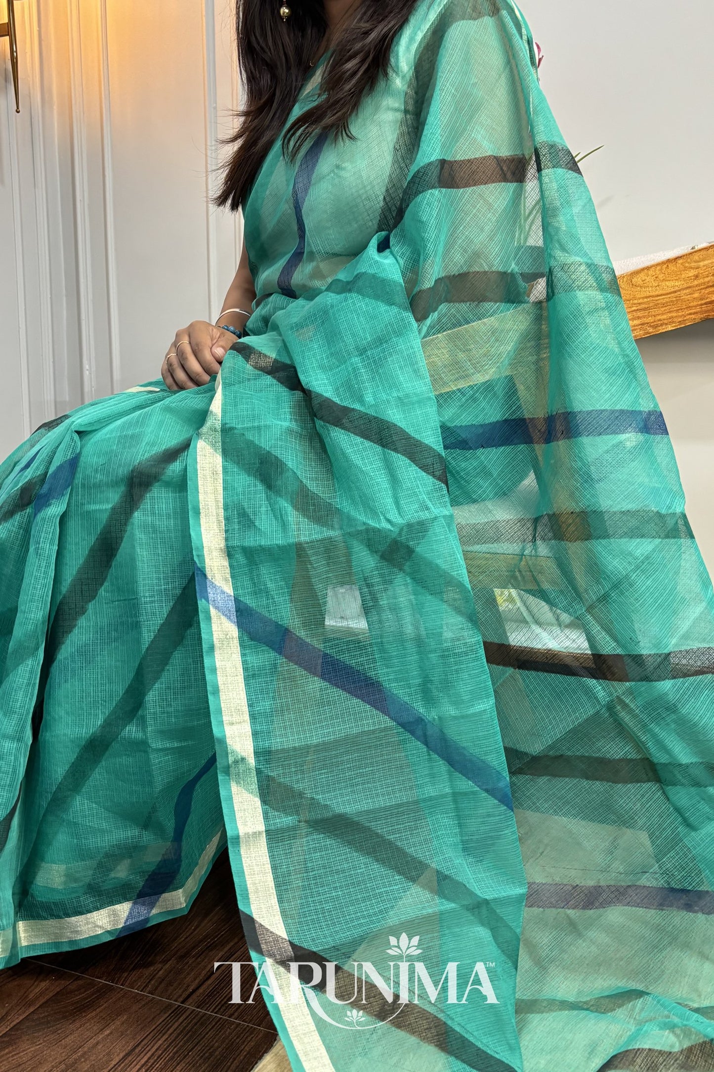 Pallav Green - sea green Kota Doria saree