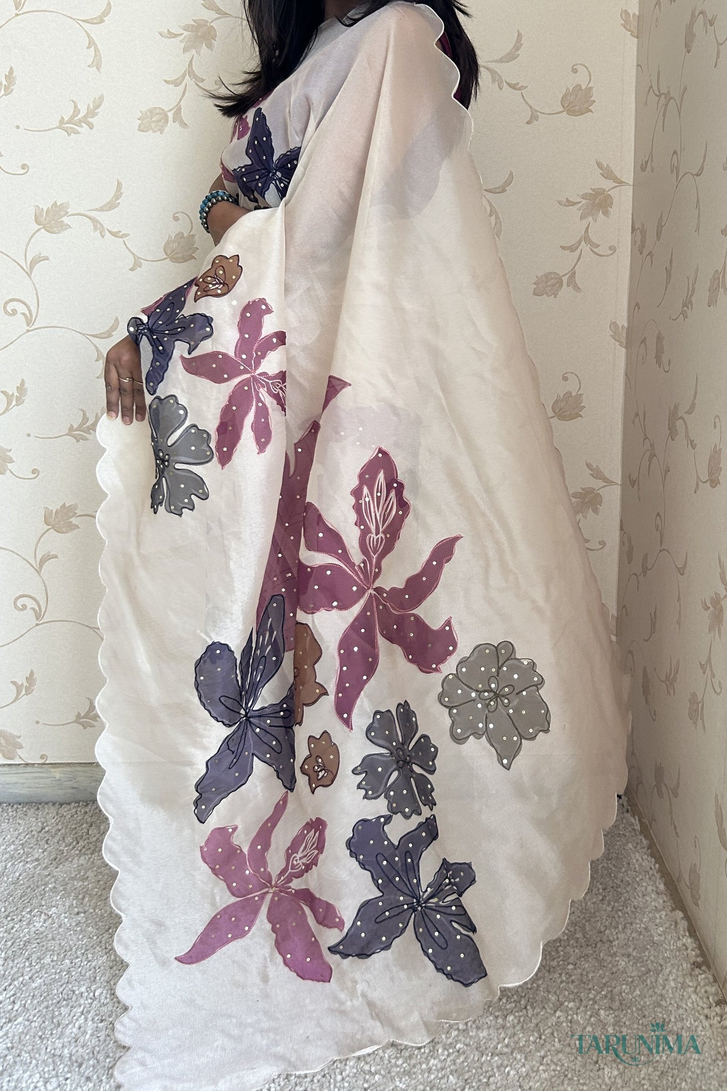 Aparajita Tissue Organza Saree with Chain Stitching - draped