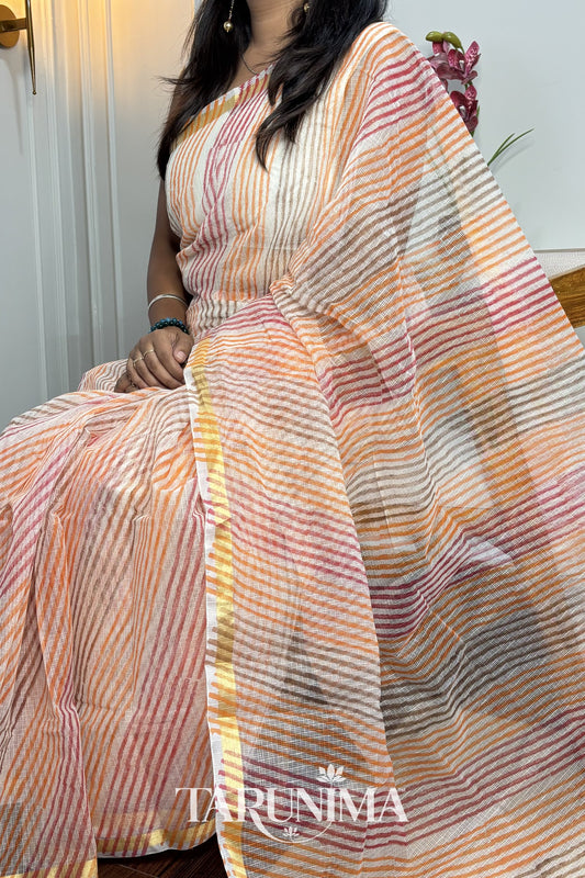 Kesariya Leher - saffron Kota Doria leheriya saree