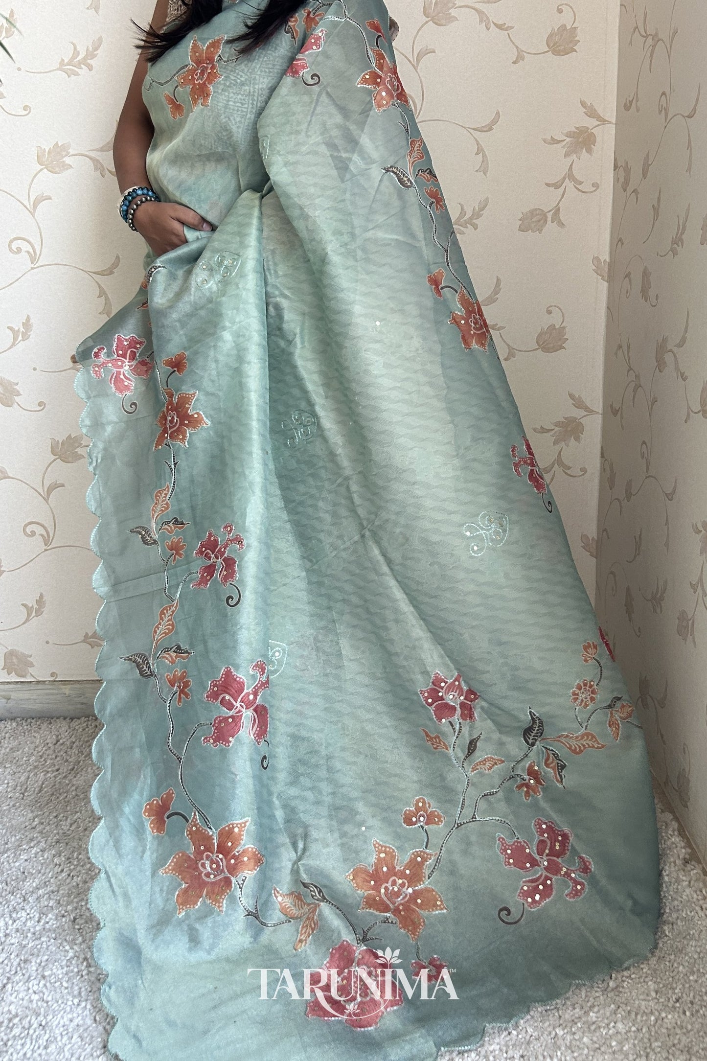 Soundarya Tissue Organza Saree drape detail