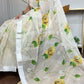 Yellow Meadow - ivory Kota Doria with hand painted tulips