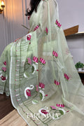 Verdant Swan - sage green Kota Doria saree